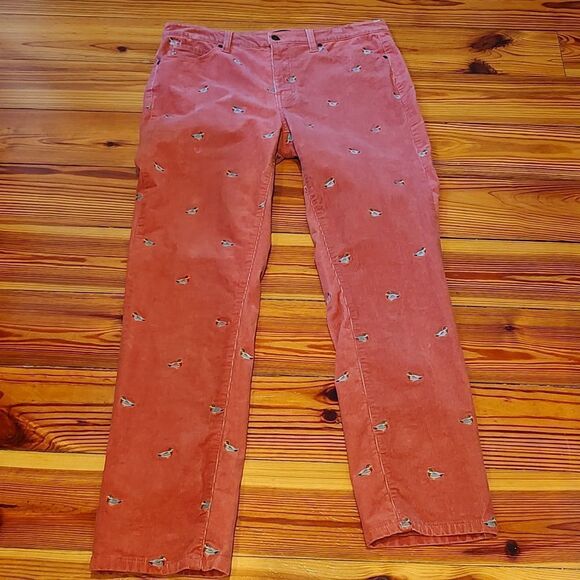 Talbot's Dusty Rose Corduroy Embroidered Mallard Duck Straight Leg Pant Size 8 - Picture 10 of 14